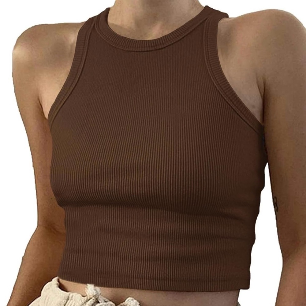 Unbranded Chocolate Brown Ribbed Racerback Cropped Tank Top Size XS